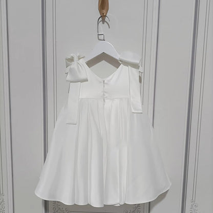 Girls Birthday Party Princess Dress Children White Bowknot Dress