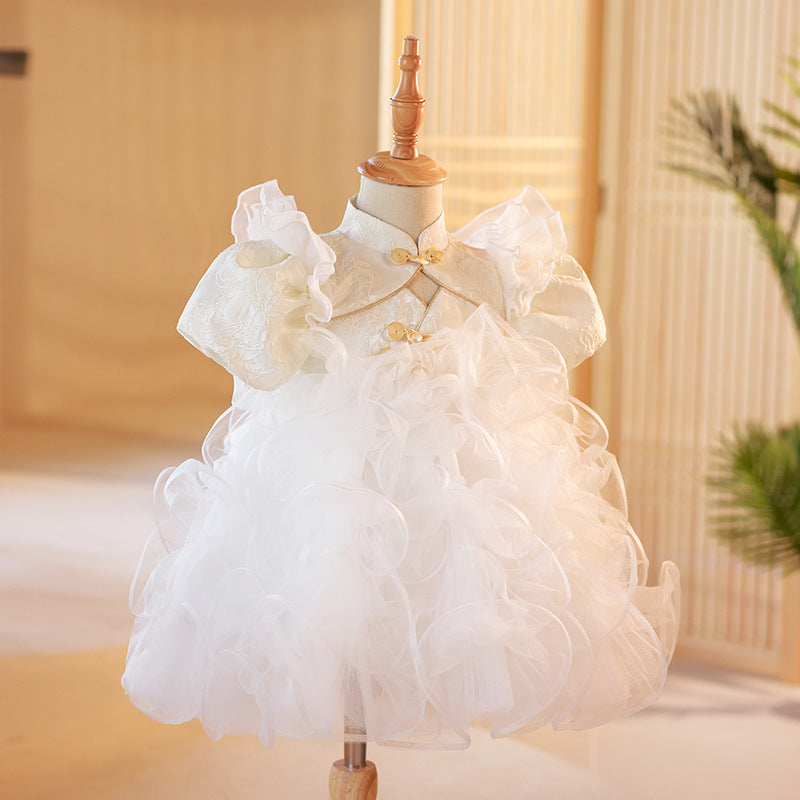 White Flower Girls Birthday Fluffy Party Wedding Princess Dress