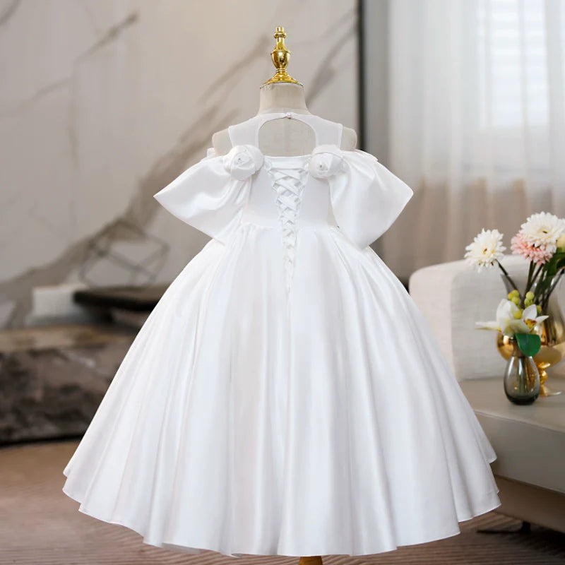 Girls White Pageant Dress Children Birthday Long Dress