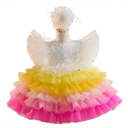 Elegant Girls Colorful Ball Gown Toddler Birthday Princess Dress