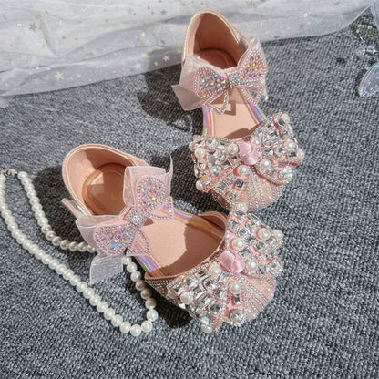 Girls Summer Shiny Sandals Bow-knot Rhinestone Princess Shoes