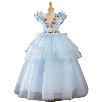 Girls Birthday Princess Dress Girls Blue Elegant Party Dress