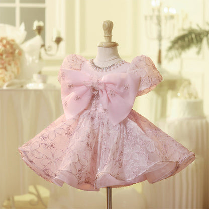 Pink Girls Birthday Dress Flower Girl Princess Dress