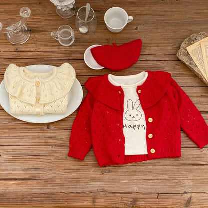 Girls' Ruffle Collar Hollow Sweater Jacket