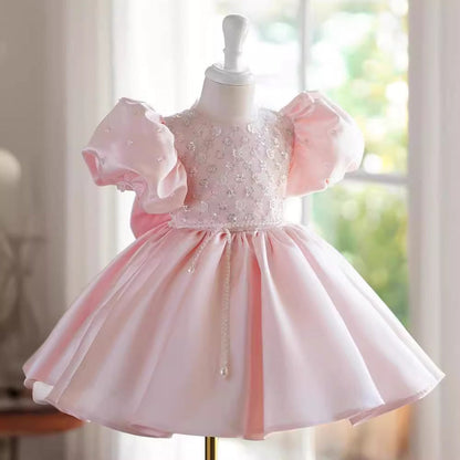 Elegant Baby Pink Sequin Birthday Dress Toddler Little Girl Formal Dresses