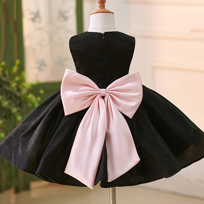 Elegant Baby Girls Black Sleeveless Bow Puff Birthday Dress Toddler Ball Gowns