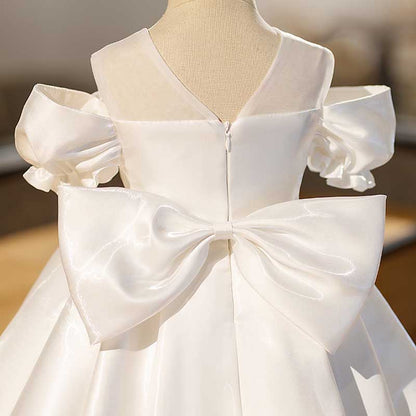 Flower Girl Dress Toddler Baptism Birthday Party Wedding Christening Dress Bowknot Dress