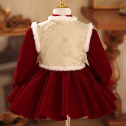 Girls First Communion Dress Children's Birthday Red Princess Dress