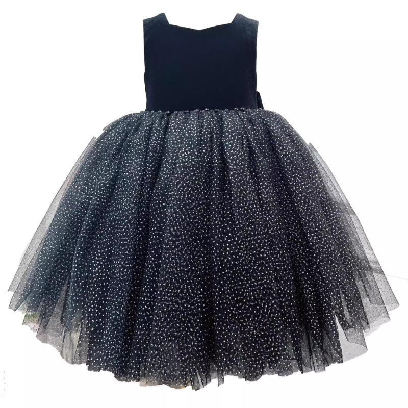 Elegant Baby Girl Black Sleeveless Backless Sequined Puff Dress Toddler Prom Dress