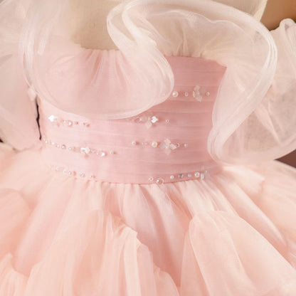 Toddler Pageant Pink Curl Fluffy Princess Dress