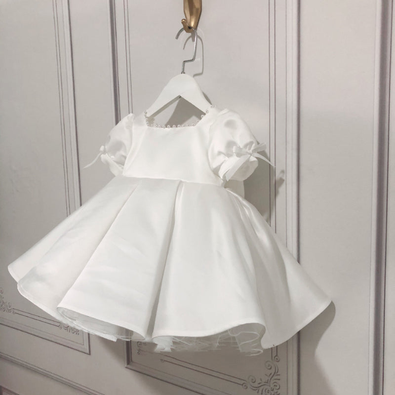 Elegant Baby Girls Dress Satin Pink Tutu Christening Dress Toddler Birthday Party Princess Dress