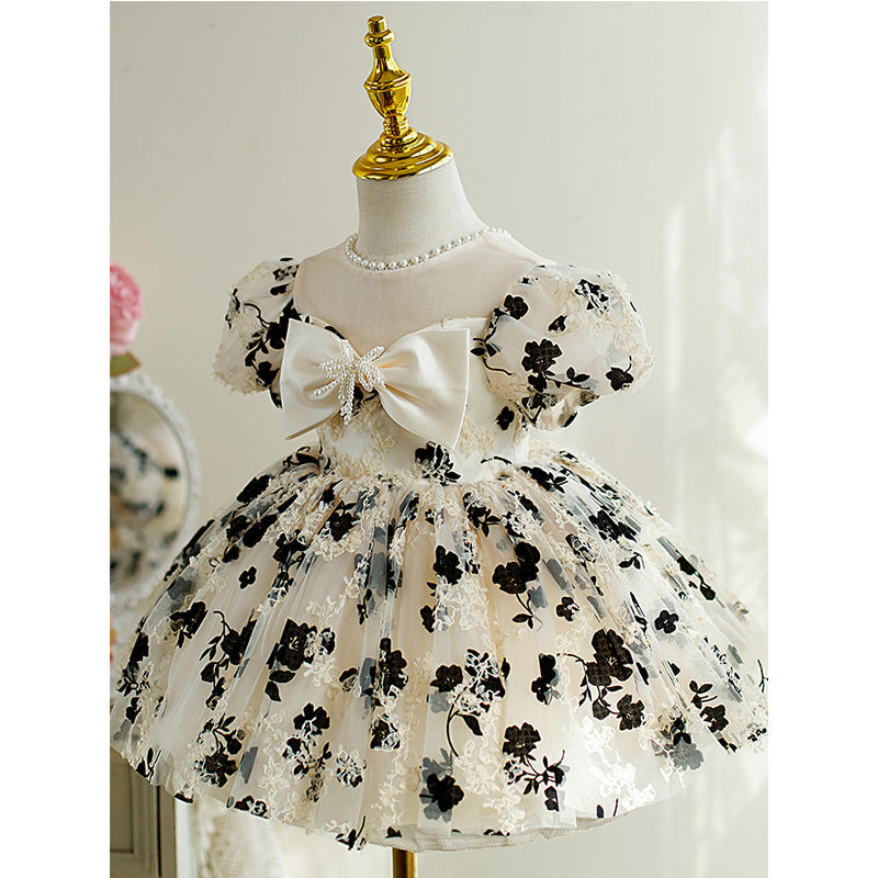 Toddler Prom Dress Little Girl Princess Bow Printed Fluffy Communion Party Dress