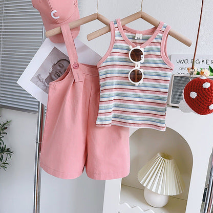 Striped Vest Overalls Two Piece Set