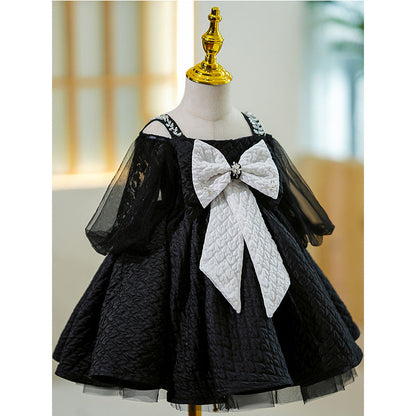 Little Girl Dress Toddler Black Summer Princess Bow Knot Fluffy Party Dress