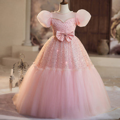 Pink Girls Birthday Dress Puffy Princess Dress