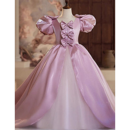 Purple Girls Princess Dress Long Training Birthday Dress