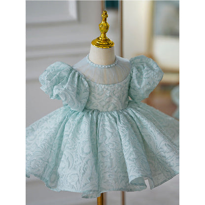 Little Girl Dress Toddler Ball Gowns Puff Sleeves Princess Puff Sleeve Beaded Bow Puffy  Dress