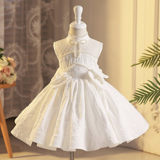 Elegant Baby Girls White Sleeveless Princess Dress Toddler Prom Evening Gown