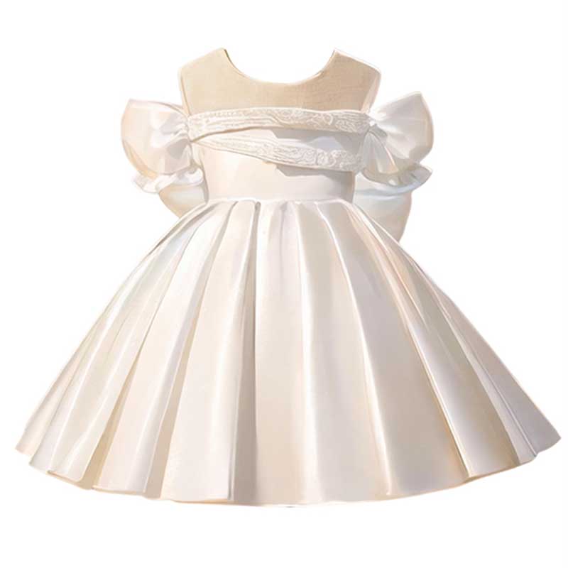 Flower Girl Dress Toddler Baptism Birthday Party Wedding Christening Dress Bowknot Dress