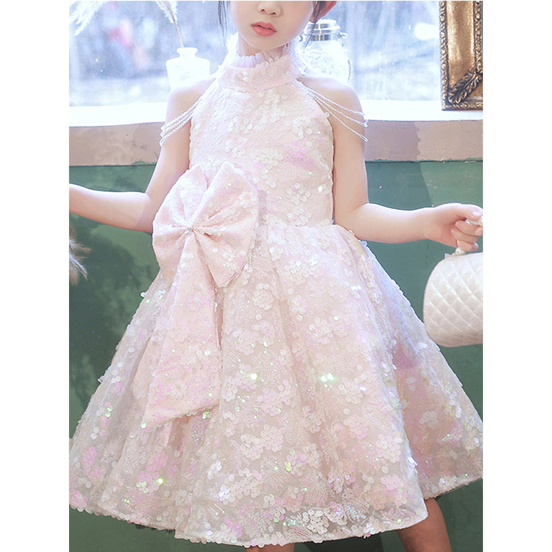 Elegant Luxury Girl Pink Bow Princess Dress