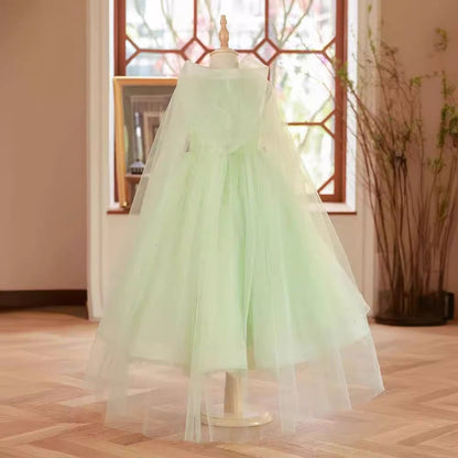 Elegant Baby Green Leaves Sequin Mesh Party Dresses Toddler Girl Formal Dresses