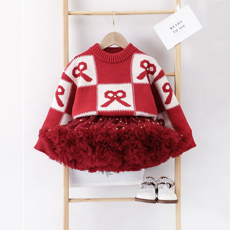 Girls Thickened Red Sweater New Year Sweater