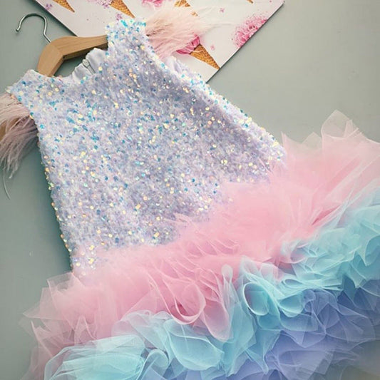 Elegant Baby Girl Sequined Performance Dress Girl Catwalk Dress