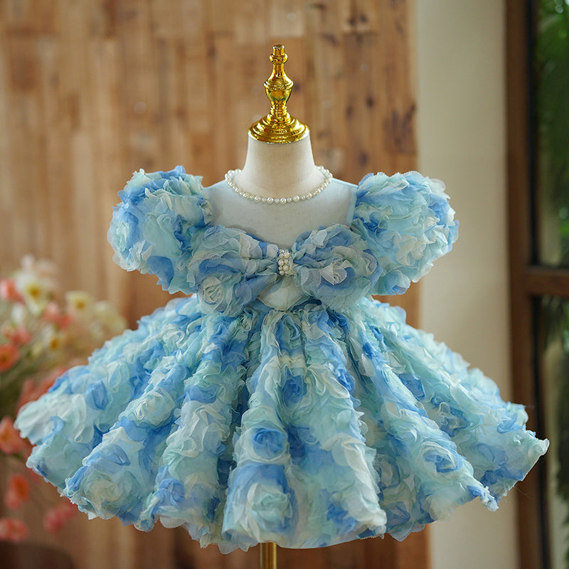 Girls Birthday Blue Rose Tutu Skirt Prom Dress