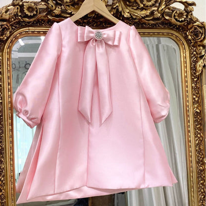 Elegant Baby Long-sleeved Birthday Simple A-line Dress Toddler Christening Dress