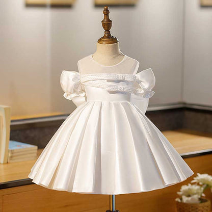 Flower Girl Dress Toddler Baptism Birthday Party Wedding Christening Dress Bowknot Dress