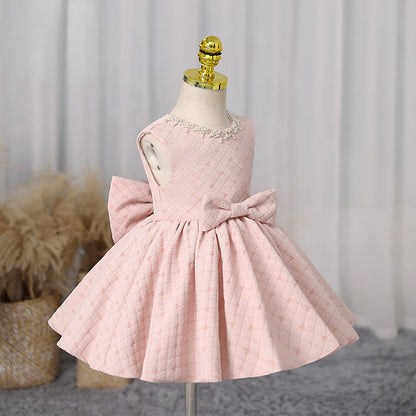 Elegant Baby Girls Pink Diamond Bow Birthday Princess Dress Toddler Prom Dance Dress