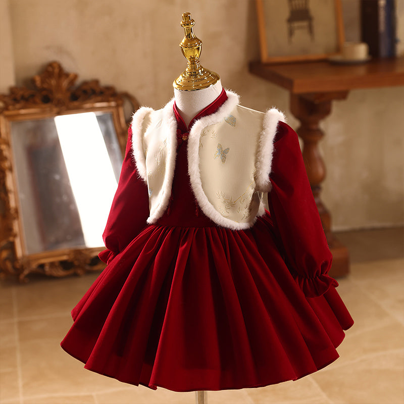 Girls First Communion Dress Children's Birthday Red Princess Dress