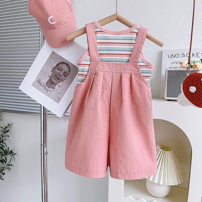 Striped Vest Overalls Two Piece Set