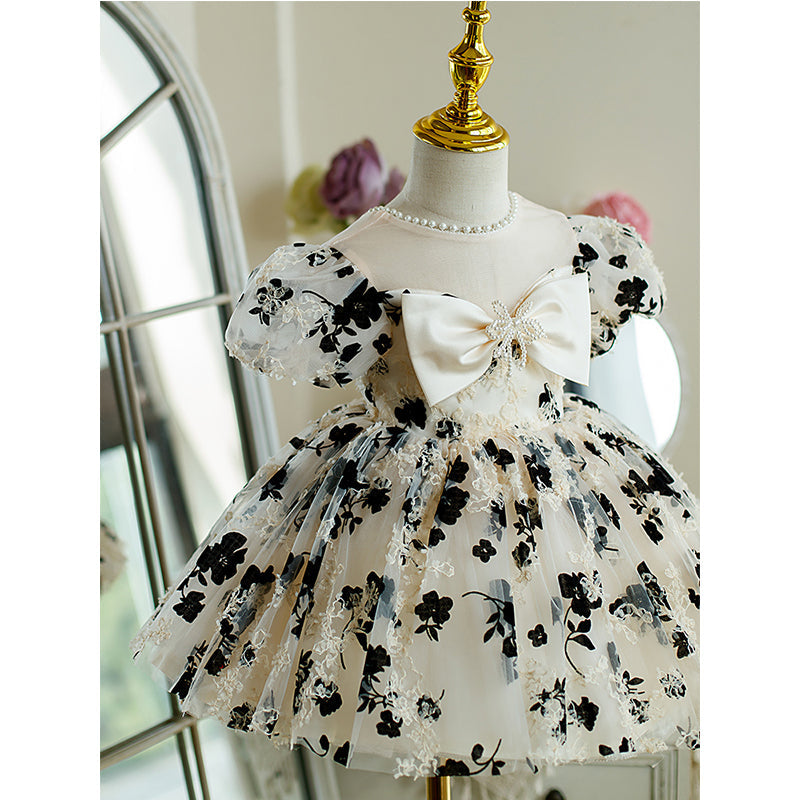 Toddler Prom Dress Little Girl Princess Bow Printed Fluffy Communion Party Dress