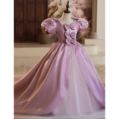 Purple Girls Princess Dress Long Training Birthday Dress