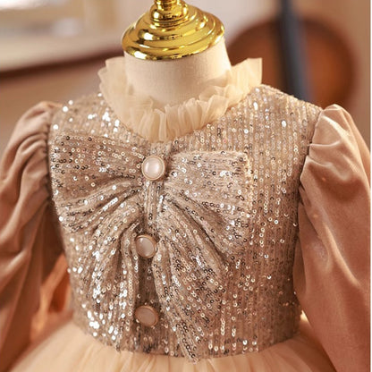 Elegant Baby Girls Gold Sequin Puff Ball Gowns Toddler Girl Party Dresses