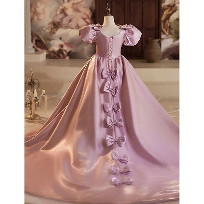 Purple Girls Princess Dress Long Training Birthday Dress