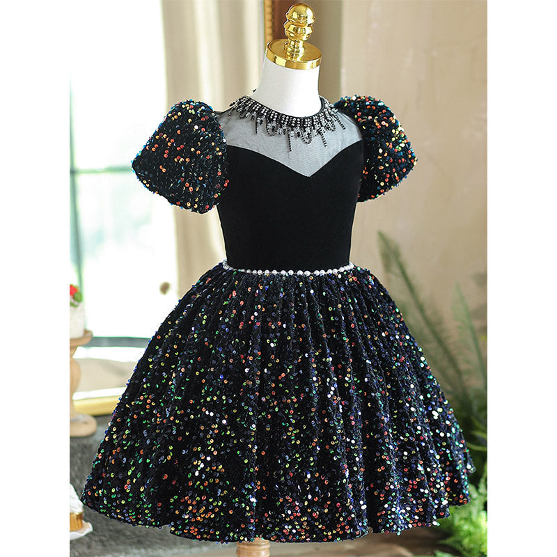 Flower Girl Dress Black Sequined Dress Toddler Birthday Party Formal Dress