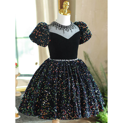 Flower Girl Dress Black Sequined Dress Toddler Birthday Party Formal Dress