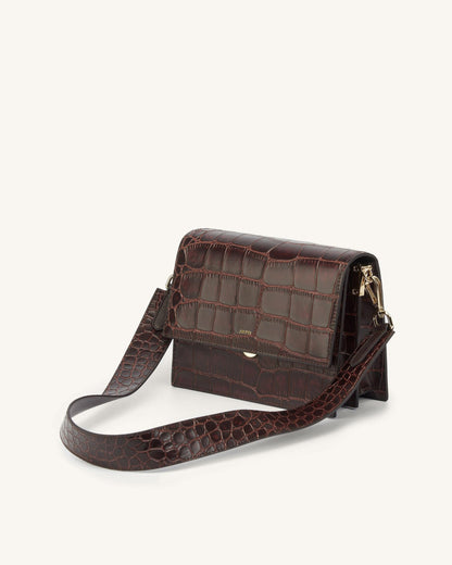 DAH Mini Flap Crossbody - Brown Croc | Sustainable Elegance