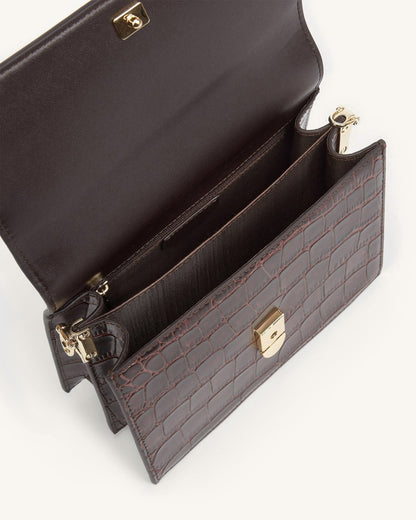 DAH Mini Flap Crossbody - Brown Croc | Sustainable Elegance