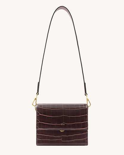 DAH Mini Flap Crossbody - Brown Croc | Sustainable Elegance