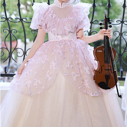 Flower Girl Dress Children Concealed Zip Stand Collar Flower Puffy Princess Dress