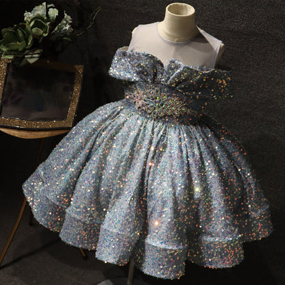 Girl Formal Dresses Cute Beauty Pageant Sequins Long Sleeve Princess Dresses