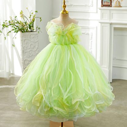 Elegant Baby Green Mesh Puffy Princess Dress Toddler Girls Sleeveless Ball Gowns