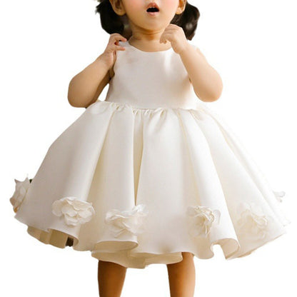 Elegant Baby White Bow Birthday Puffy Dresses Toddler Christening Dresses