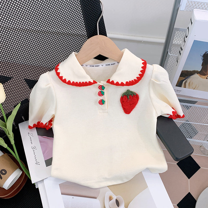 Sweet Baby Girl Doll Collar with Strawberry Decoration Two-piece Set