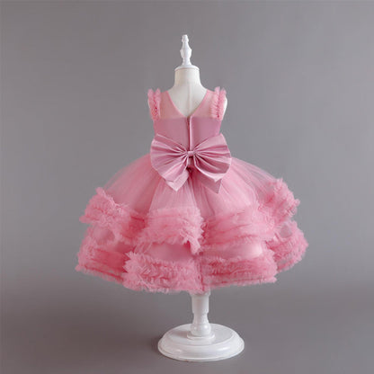 Elegant Baby Girls Pink Mesh Formal Dresses Toddler Costume Princess Dress