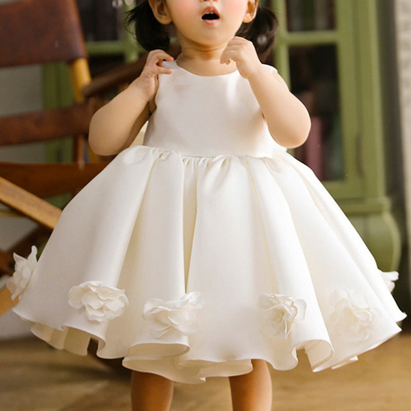 Elegant Baby White Bow Birthday Puffy Dresses Toddler Christening Dresses