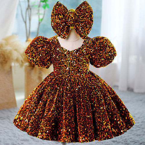 Summer Girls Puffy Birthday Sequin Princess Dress